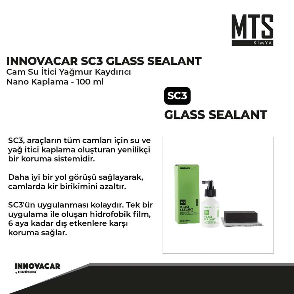 INNOVACAR SC3 GLASS SEALANT Cam Su İtici Yağmur Kaydırıcı Nano Kaplama - 100 ml